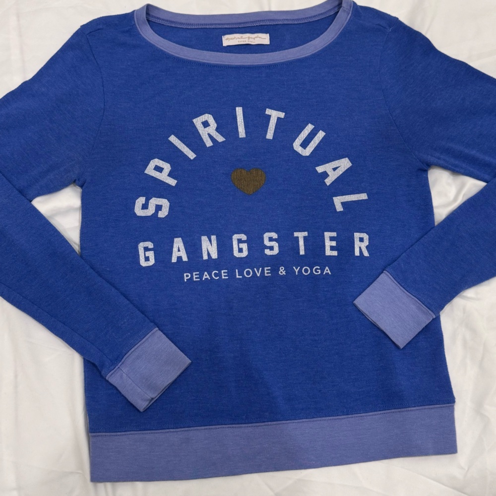 Spiritual Gangster Peace Love Yoga Sweatshirt Blue Heart Pullover Varsity XS